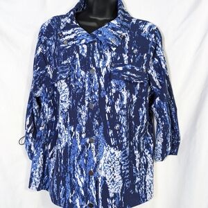 Zenergy‎ Chicos Women's Shacket Blue White Performance Activewear Athleisure S